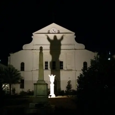 According to our ghost tour guide, the locals call it Touchdown Jesus