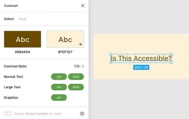 Contrast plugin in Figma validates accessibility of an element