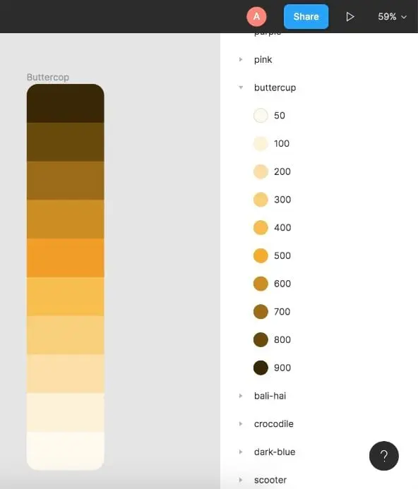 Colors, along with their names, imported into figma