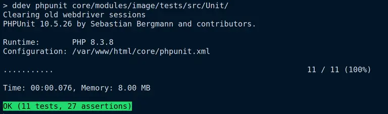 PHPunit running tests.