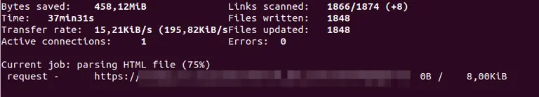 HTTrack shows download stats.