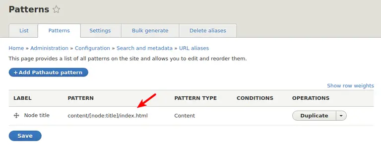 Drupal's path alias settings.