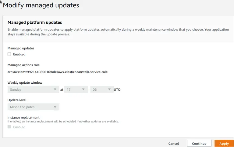 ElasticBeanstalk allows you to automatically patch the web stack.