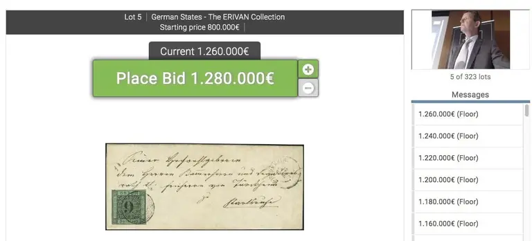 An online auction selling a single item for over 1.2 million Euros