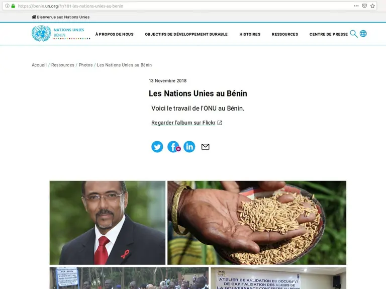 An official UN site with Elm as a tiny embedded app showing images from Flickr