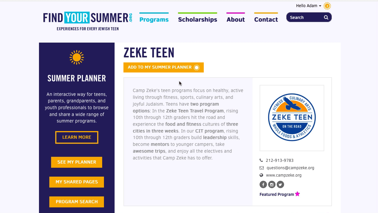 Ajax does just fine for adding a program to the summer planner.
