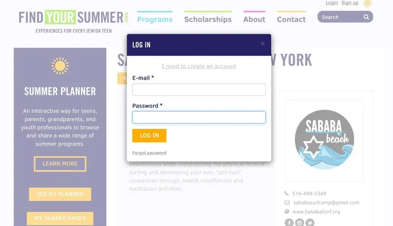 Login prompts provided by a Ctools Modal lets a user know that to continue using the planner, they need to login. A key performance indicator for the project was to increase signups in order to track users who actually register for summer experiences.