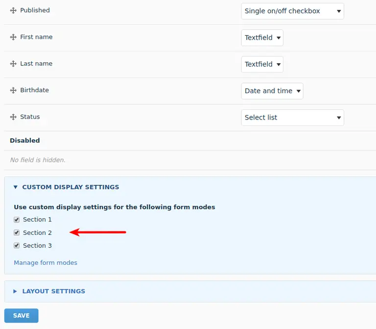 Enable form modes for the content type.