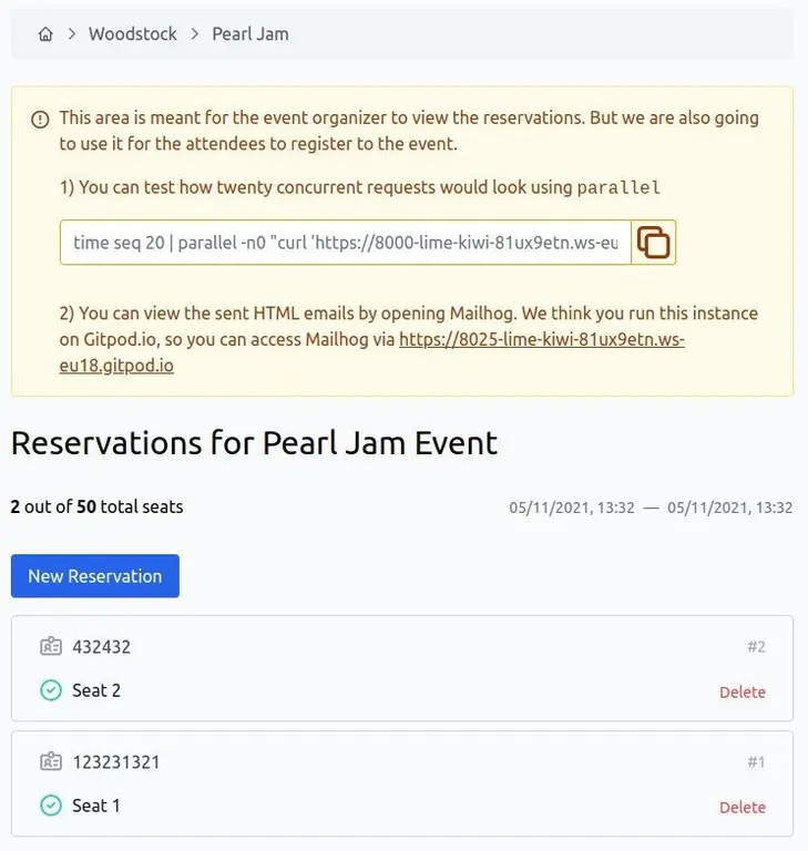 Seat reservations system for events in venues.