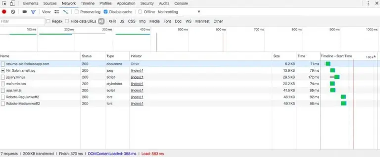 Old Resume Network Tab