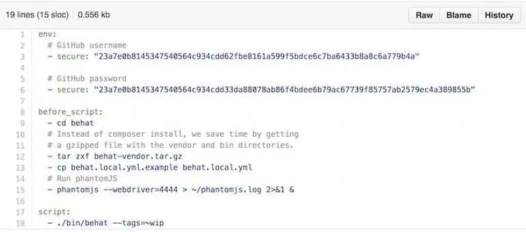 Encrypted keys using the same syntax as Travis in .shoov.yml file