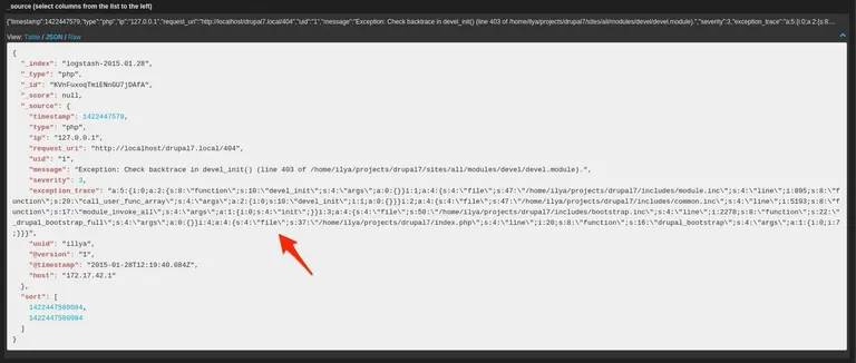 Logstash with a JSON coded message, capturing an exception