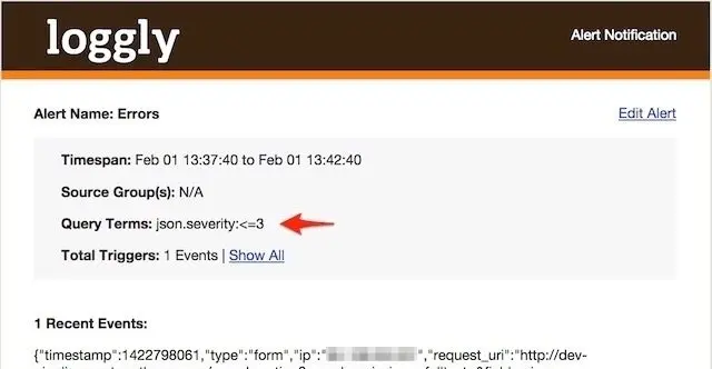 An email with an alert