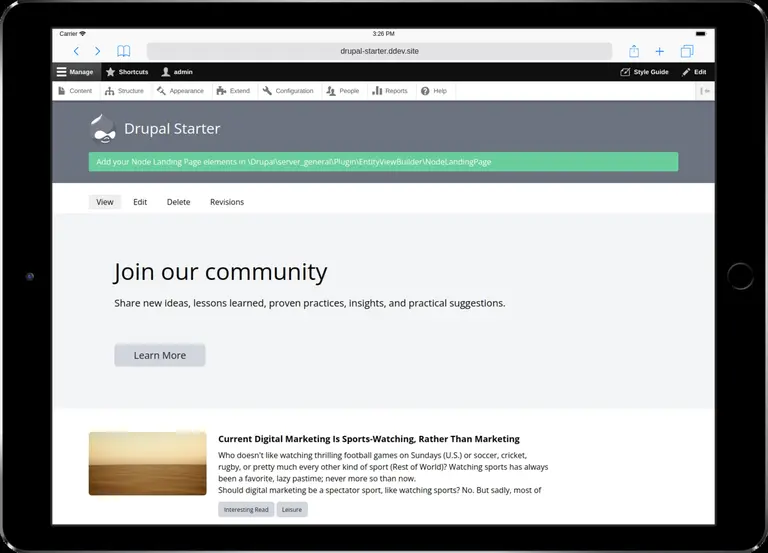 Landing page node view.