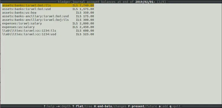 Overview page, showing all amounts converted to ILS