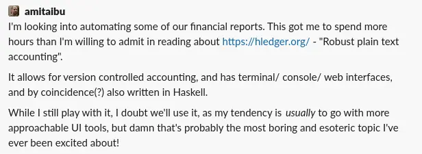 Slack message about hledger
