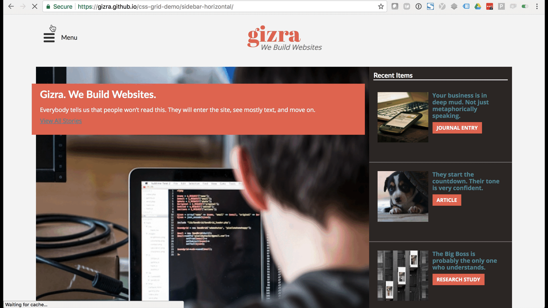 The gizra.com homepage, reimagined in CSS-Grid with multiple layouts