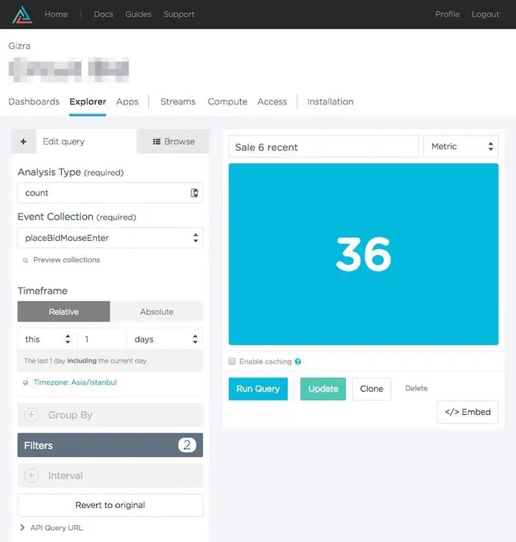Showing the number of hovers over the `Place bid` button a user did