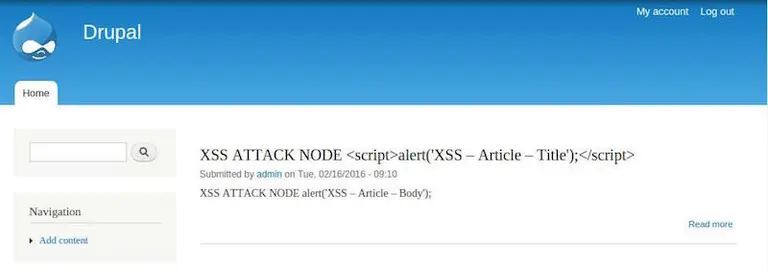 XSS properly sanitized on the node view