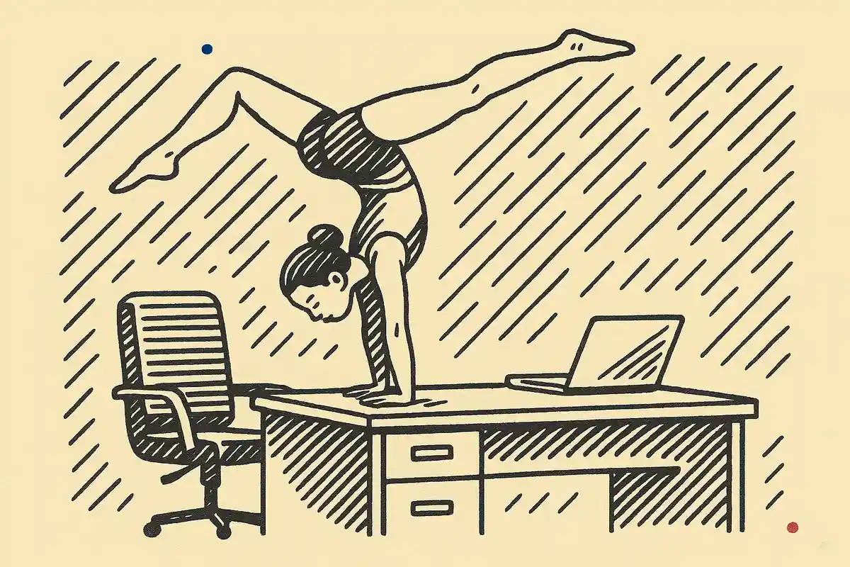 Illustration of a person doing a handstand on a desk