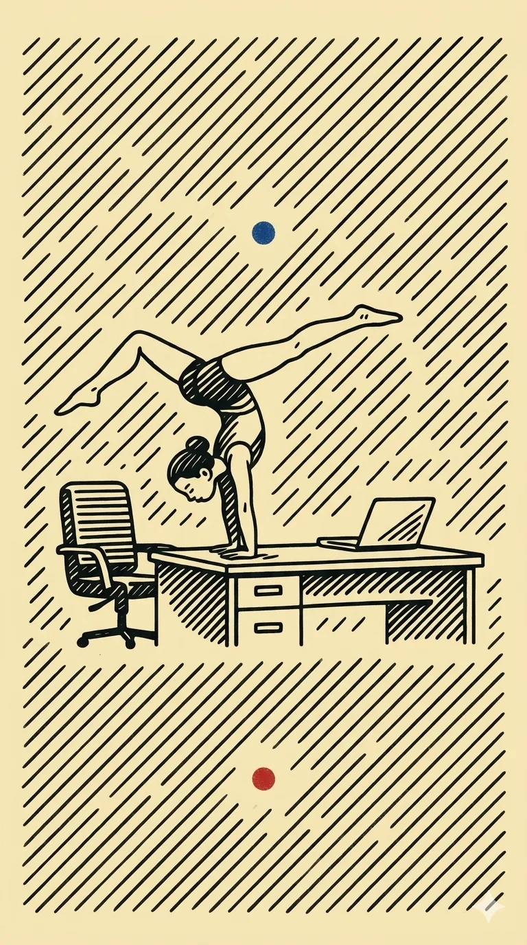 Illustration of a person doing a handstand on a desk