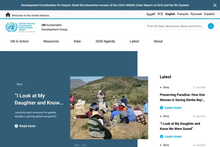 Screenshot of United Nations Sustainable Development Group